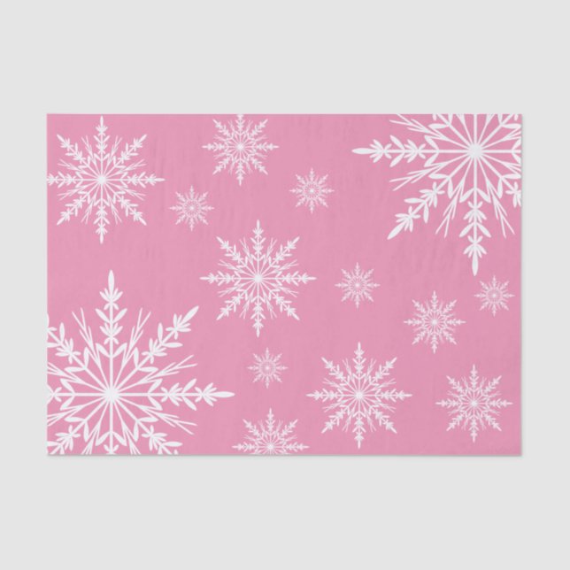 White Winter Snowflakes on Pink Tissue Paper (Front)