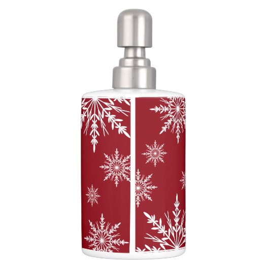 White Winter Snowflakes on Red Bath Set (Back)