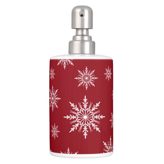 White Winter Snowflakes on Red Bath Set (Front)
