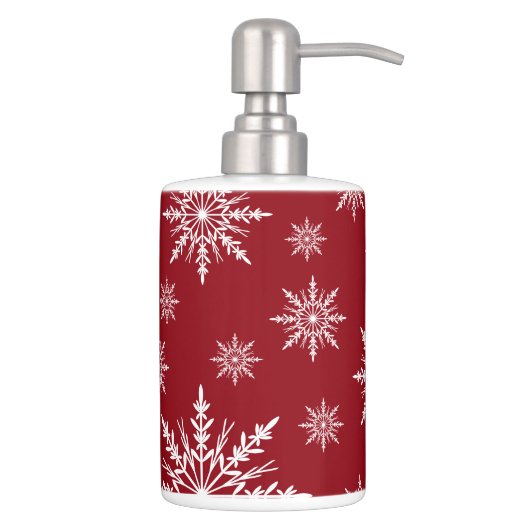 White Winter Snowflakes on Red Bath Set (Right)