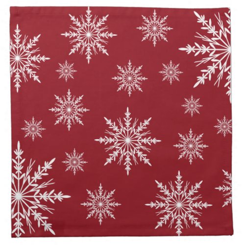 White Winter Snowflakes on Red Cloth Napkin