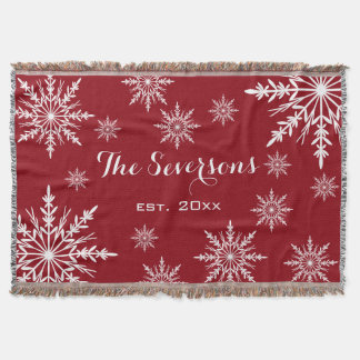 White Winter Snowflakes on Red Throw Blanket
