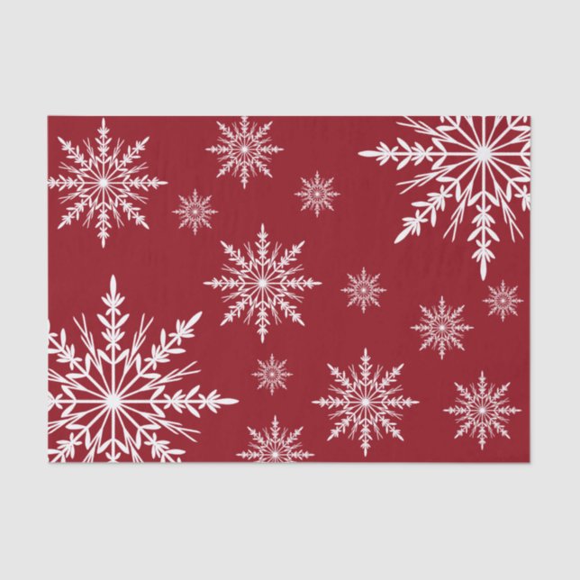 White Winter Snowflakes on Red Tissue Paper (Front)