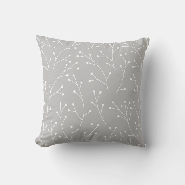 White Winter Twigs on Gray Throw Pillow (Front)