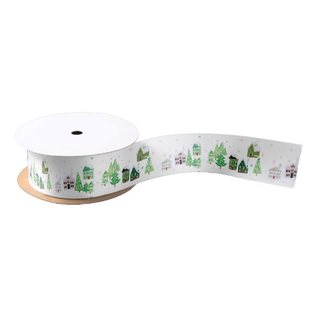 White Winter Village Satin Ribbon (Spool)