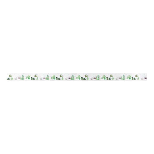 White Winter Village Satin Ribbon (Front)