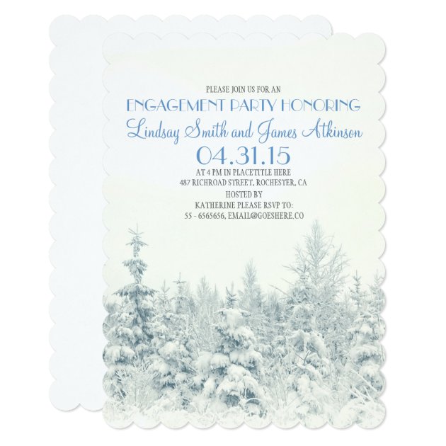 White Winter Woodland Engagement Party Invitation
