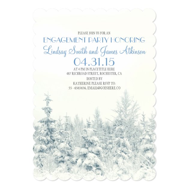 White Winter Woodland Engagement Party Invitation