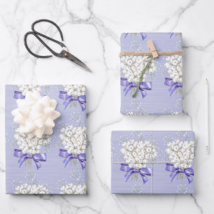 White Winterberries Purple Ribbon Christmas Wrapping Paper Sheets