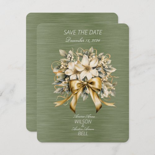 White Winterberry Green Leaf Gold Ribbon Christmas RSVP Card