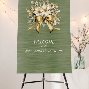 White Winterberry Green Leaf Gold Ribbon Foam Board