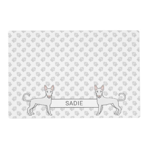 White Wire Haired Ibizan Hound Cartoon Dog  Name Placemat