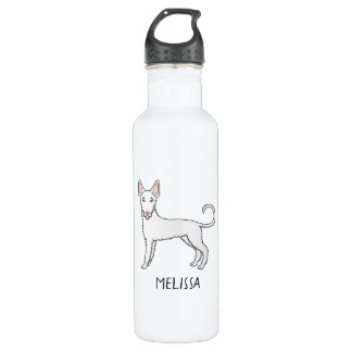 White Wire Haired Ibizan Hound Cartoon Dog &amp; Name Stainless Steel Water Bottle