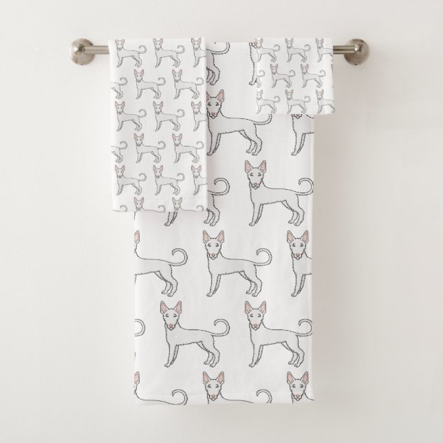 White Wire Haired Ibizan Hound Cartoon Dog Pattern Bath Towel Set (Insitu)