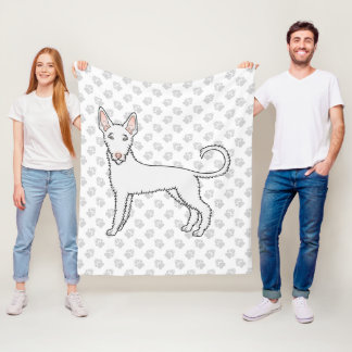 White Wire Haired Ibizan Hound Cartoon Dog &amp; Paws Fleece Blanket