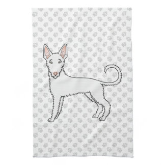 White Wire Haired Ibizan Hound Cartoon Dog &amp; Paws Kitchen Towel