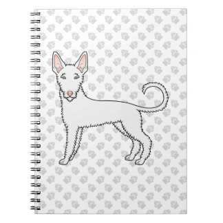 White Wire Haired Ibizan Hound Cartoon Dog &amp; Paws Notebook