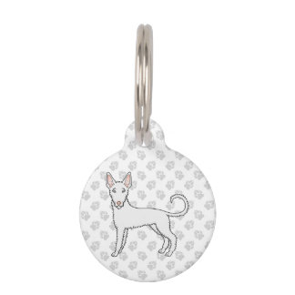 White Wire Haired Ibizan Hound Cartoon Dog &amp; Paws Pet ID Tag