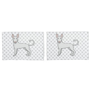 White Wire Haired Ibizan Hound Cartoon Dog & Paws Pillow Case