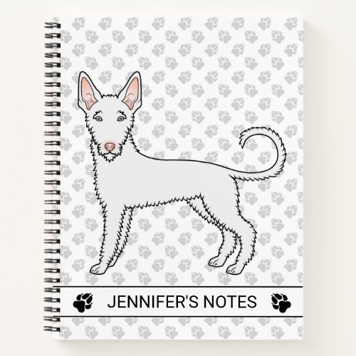 White Wire Haired Ibizan Hound Cartoon Dog  Text Notebook