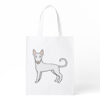 White Wire Haired Ibizan Hound Cute Cartoon Dog Grocery Bag