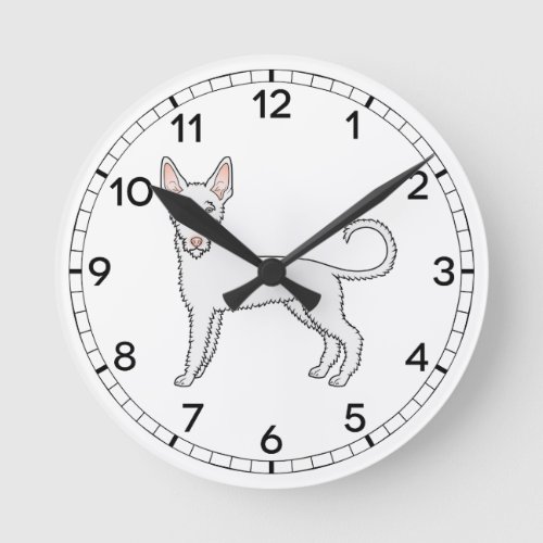 White Wire Haired Ibizan Hound Cute Cartoon Dog Round Clock