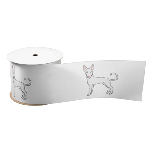 White Wire Haired Ibizan Hound Cute Cartoon Dog Satin Ribbon