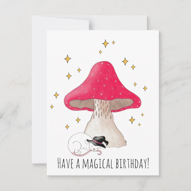 White Witch Mouse Toadstool Birthday Card  (Front)