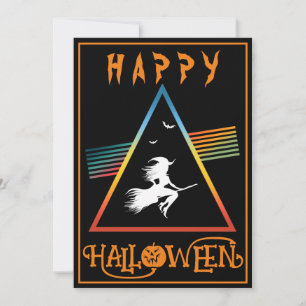 WHITE WITCH ON BROOM HAPPY HALLOWEEN COSTUME PARTY INVITATION