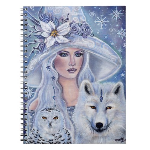White witch with wolf and owl art by Renee Lavoie Notebook