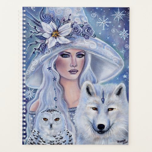 White witch with wolf and owl art by Renee Lavoie Planner