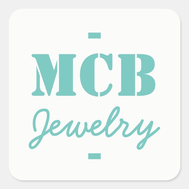 White with Aqua Blue for Jewelry Box Square Sticker (Front)
