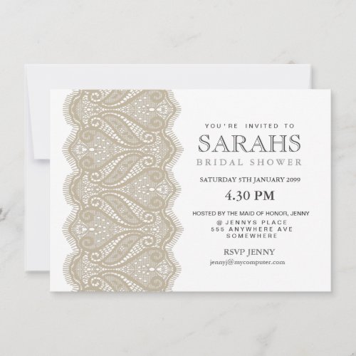 White with Beige Lace Bridal Shower Party Invite