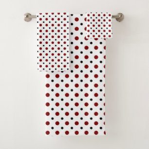 White with black and red polka dots bath towel set
