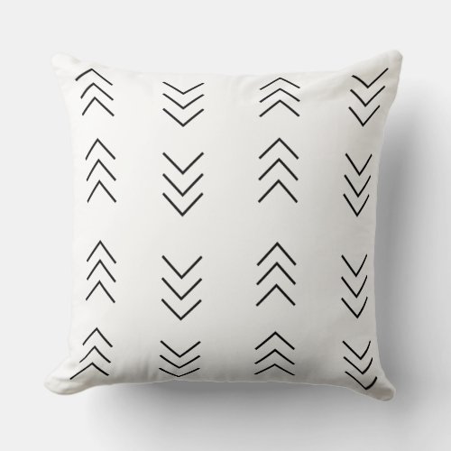 White with Black Arrow Mud Cloth Patterned Throw Pillow