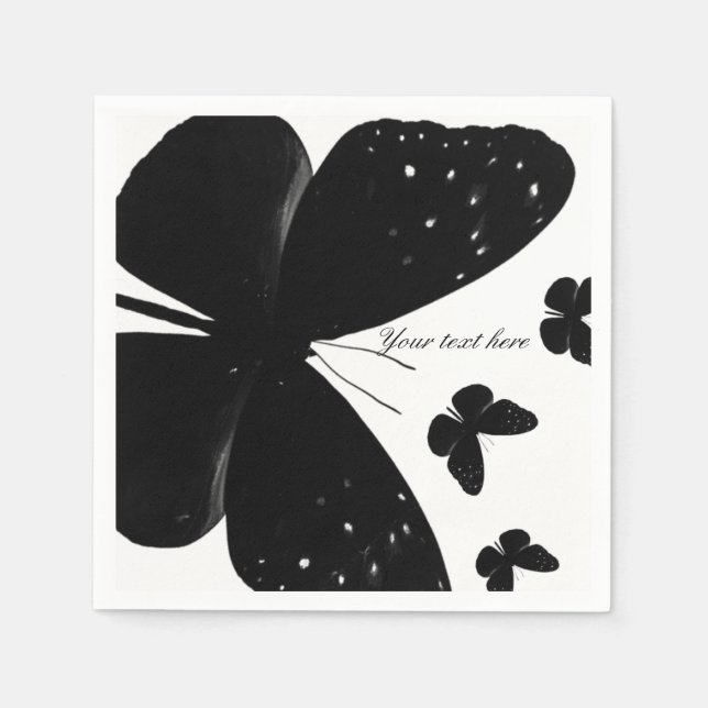 White with Black Butterflies Chic Custom Party Napkins (Front)