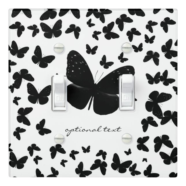 White with Black Butterflies Custom Chic Decor Light Switch Cover (In Situ)