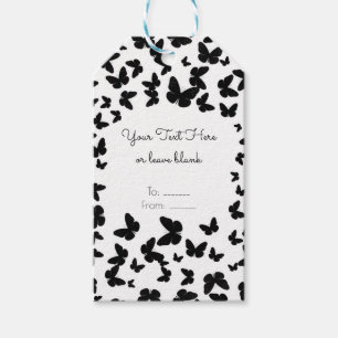 White with Black Butterflies Custom Party Favor Gift Tags