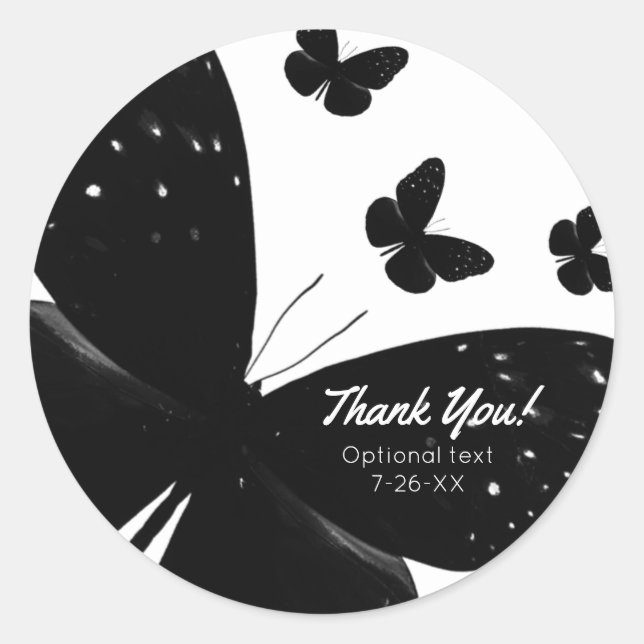 White with Black Butterflies Party Custom Favor Classic Round Sticker (Front)