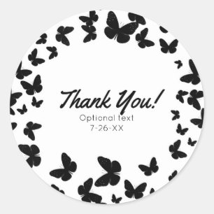 White with Black Butterflies Party Custom Favor Classic Round Sticker