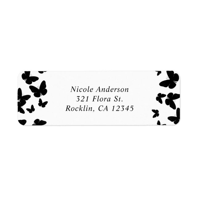 White with Black Butterflies Party Invitation Label (Front)