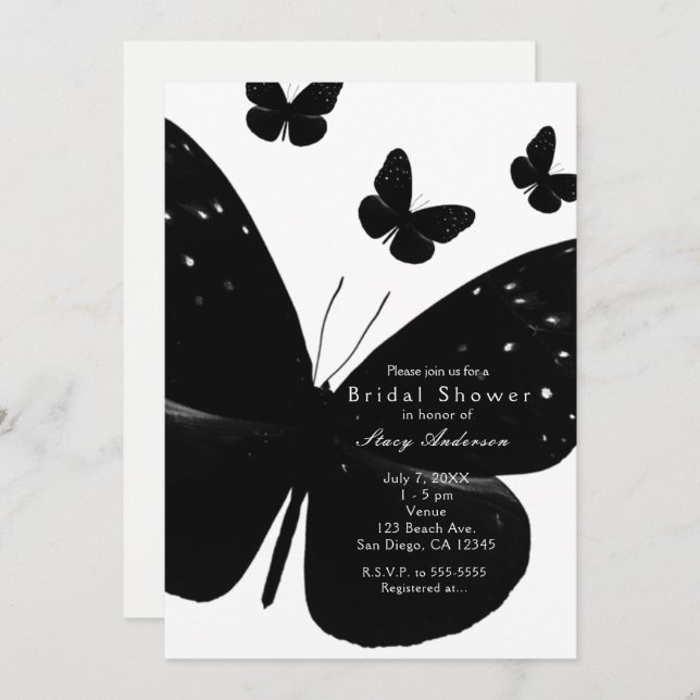 White with Black Butterflies Party Invitations (Front/Back)