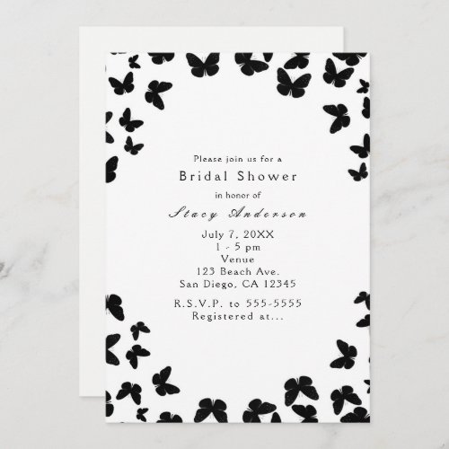 White with Black Butterflies Party Invitations