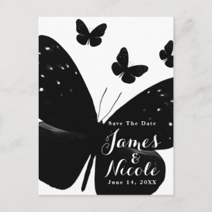 White with Black Butterflies Save the Date Announcement Postcard