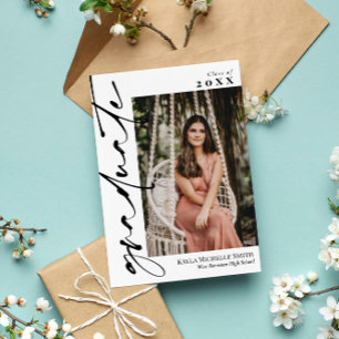 White with Black Calligraphy Photo Graduation Invitation