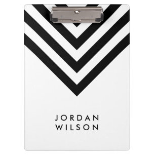White with Black Chevron Modern Minimalist Clipboard