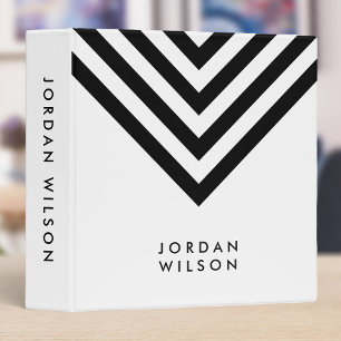 White with Black Chevron Modern Minimalist Name Binder