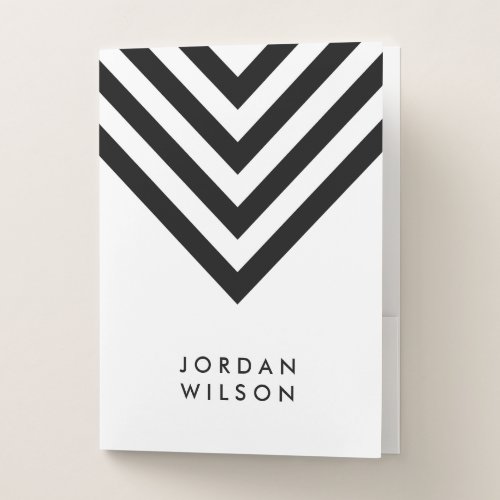 White with Black Chevron Name Modern Minimalist Pocket Folder
