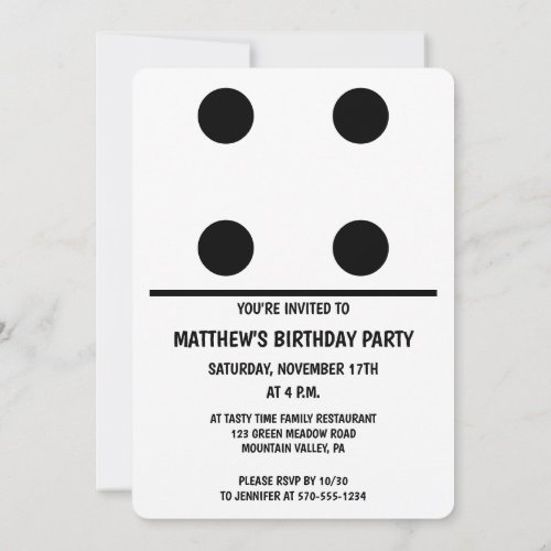 White with Black Dots Domino Custom Party Invitation