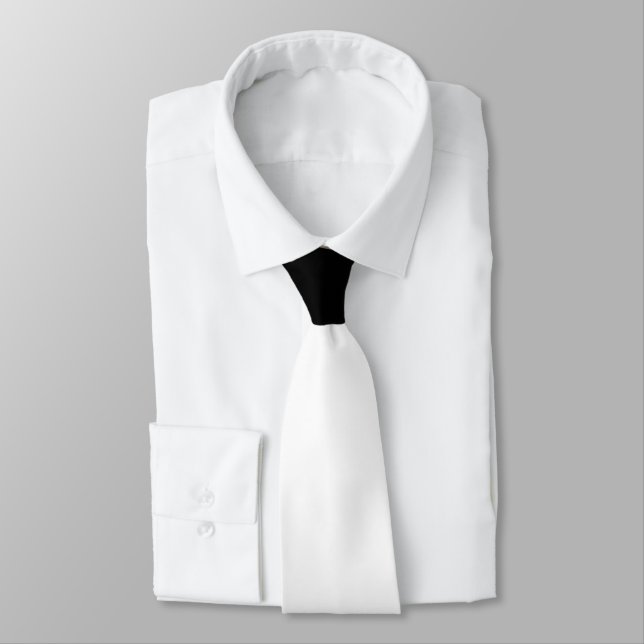 White with Black Knot Contrast Neck Tie (Tied)